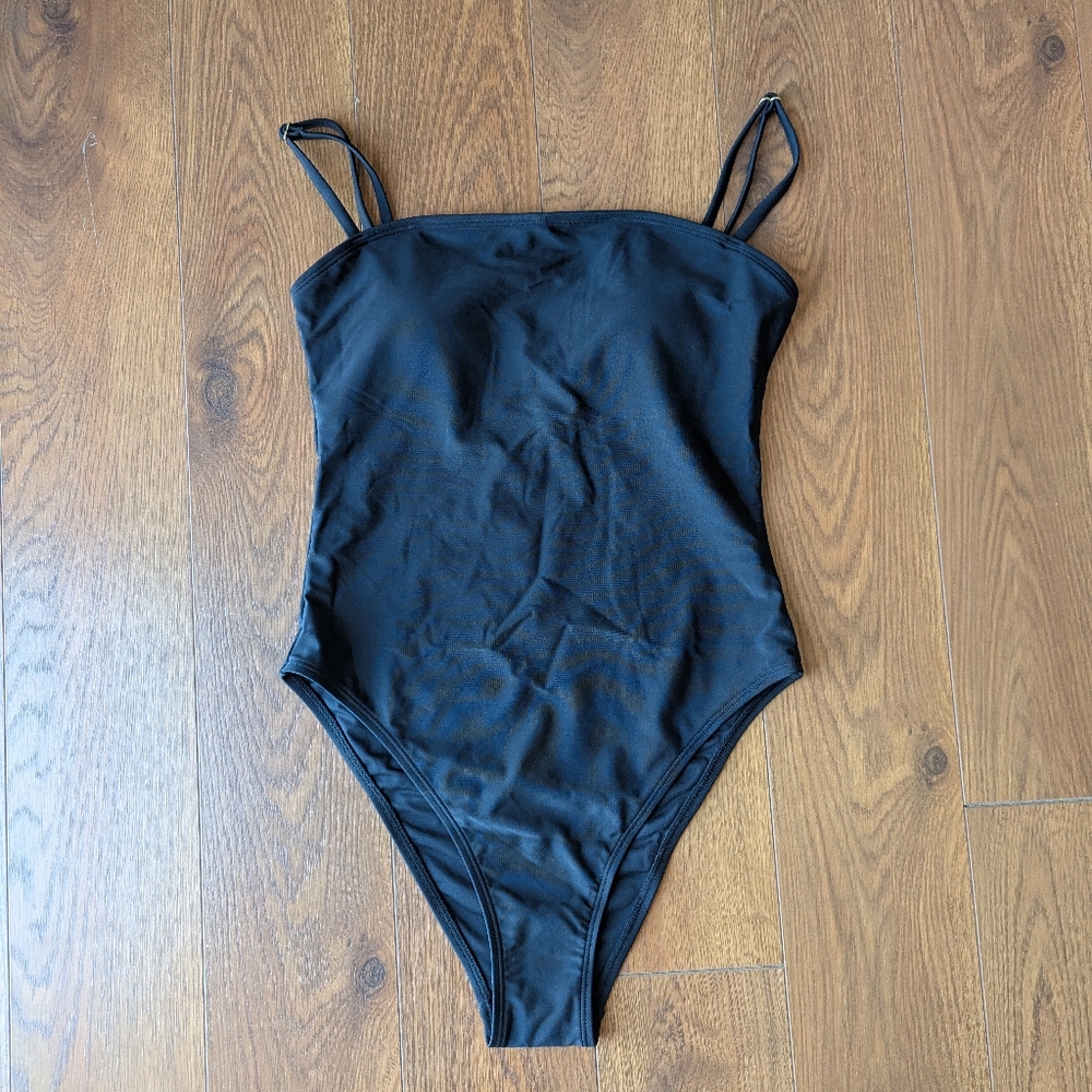 RELLECIGA Bandeau One Piece Adjustable Strap Swimsuit Black NWT *Multiple Sizes